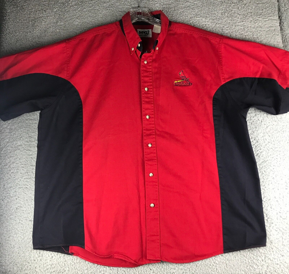 MPG St. Louis Cardinals Adult Shirt XL Red Short Sleeve Button Up Cotton Mens
